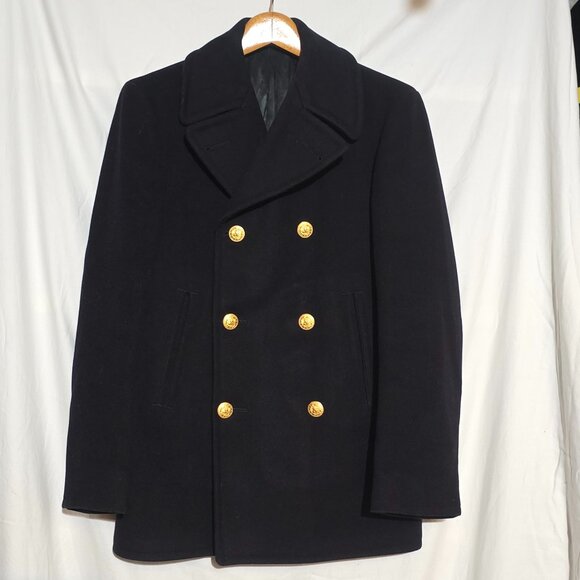 Vtg US Navy Coat, Man's Wool Kersey Peacoat - Blue / Gold Navy Buttons - 34R - Picture 1 of 4